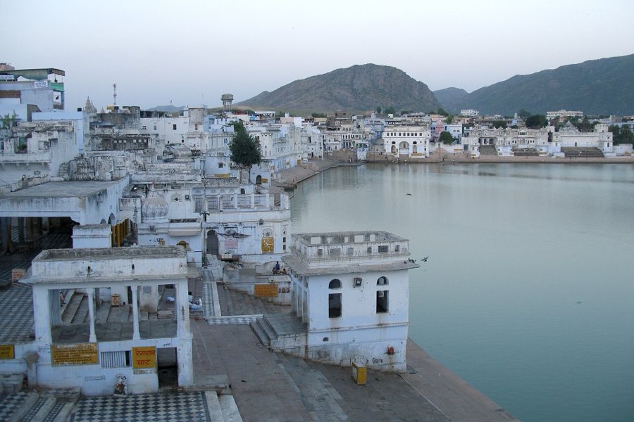 Pushkar Lake and ghats at twilight